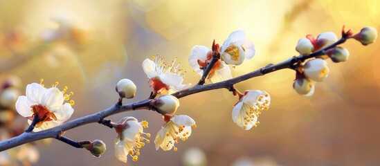 spring blossoms on an apricot tree branch, providing a perfect copy space image.