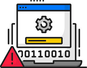 Fototapete - Laptop system software update error color line icon. PC application develop, computer software update or phone system service download line vector icon with laptop, cogwheel and exclamation mark
