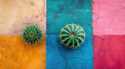 Poster - Cactus from above on colorful backdrop