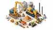 © Farid - Construction bulldozer and factory isometric style icon design of remodeling working and repairing theme.