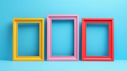 Vibrant three frame design on blue backdrop with clear space for mockup