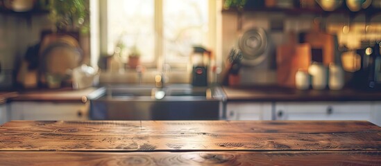 Aufkleber - Blurry kitchen background with a tabletop featuring ample copy space image.