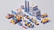 © Farid - Construction bulldozer and factory isometric style icon design of remodeling working and repairing theme.