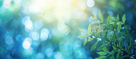 Aufkleber - Modern abstract background featuring trendy blue website template with copy space image set against a blurred natural backdrop.