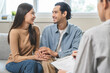 © Pormezz - Psychology, Happy asian young couple, patient consulting problem mental health with psychologist, psychiatrist at clinic together, relationship problem