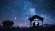 © Farid - Nativity, manger holy mary baby jesus and joseph night moon.