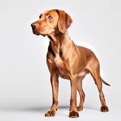 Wall Mural - Vizsla dog breed standing against white background, AI Generated