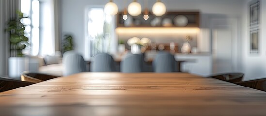 Canvas Print - Blurred dining room in the background with a table top as the main focus, allowing for a copy space image.