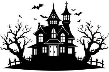 Wall Mural - A Silhouette Vector Of Halloween Haunted House, Haunted House silhouette collection. scary halloween house bundle set,halloween at night and bats house logo