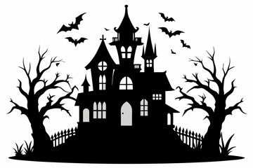 Wall Mural - A Silhouette Vector Of Halloween Haunted House, Haunted House silhouette collection. scary halloween house bundle set,halloween at night and bats house logo