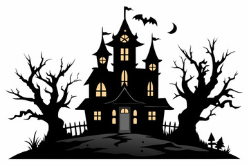 Canvas Print - A Silhouette Vector Of Halloween Haunted House, Haunted House silhouette collection. scary halloween house bundle set,halloween at night and bats house logo