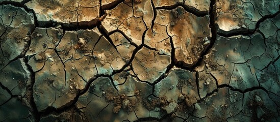 Poster - Cracked dry soil in the arid season, eagerly anticipating rainfall, with a copy space image.