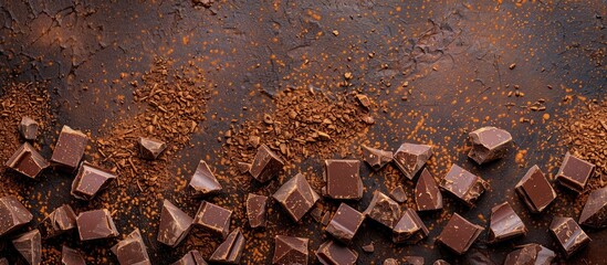 Poster - Chocolate chunks sprinkled with cocoa, with space for text.