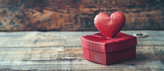 Poster - Valentine gift with a heart-shaped box and copy space image.
