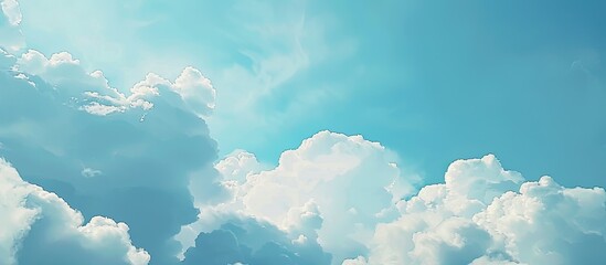 Poster - A close-up of a serene blue sky with fluffy white clouds, with space for adding images.