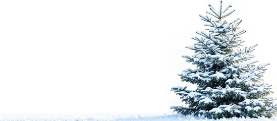 Aufkleber - A Christmas fir tree covered in snow standing alone on a white backdrop with empty space for text or images.