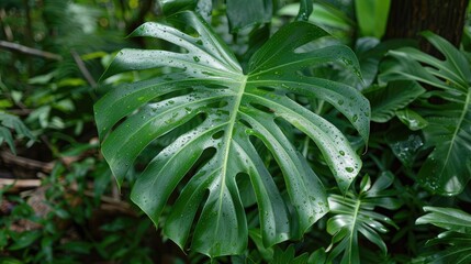 Sticker - Green leaf in tropical setting