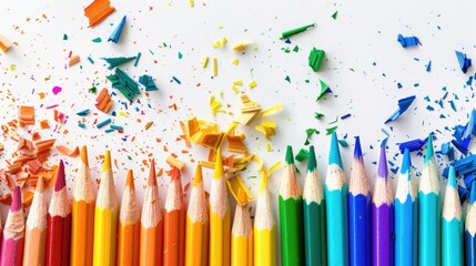 Canvas Print - Colored pencil shavings on white backdrop with room for text