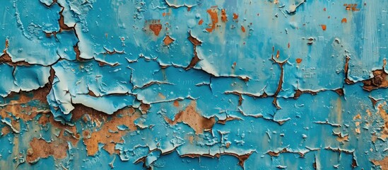 Aufkleber - Abstract background featuring the texture of an old rusty metal sheet with peeling blue paint, providing copy space image.