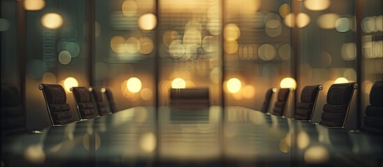 Aufkleber - Dimly lit meeting room featuring a blurred background with space for a picture insert. image with copy space
