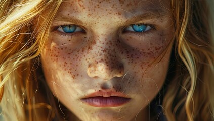 Sticker - A girl with blue eyes and red spots on her face