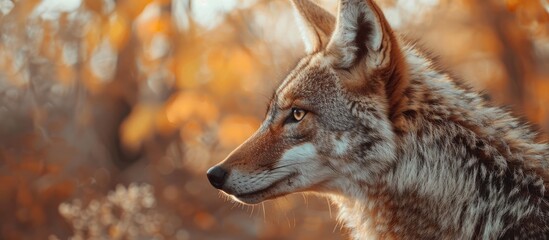 Poster - Coyote staring into the distance in a close-up copy space image.
