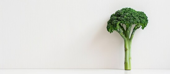 Poster - Broccolini standing alone against a white backdrop with ample copy space image.