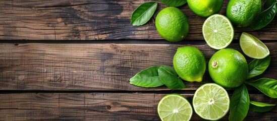 Poster - Detox diet with lime slices and lime juice on wooden table for copy space image.