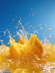 Wall Mural - Food shot, super wide Angle, mango juice waterfall splash, liquid explosion