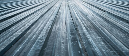 Detailed shot of a grey sheet metal roof with copy space image.