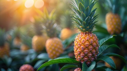 Wall Mural - Pineapple Plantation at Sunset with Bokeh
