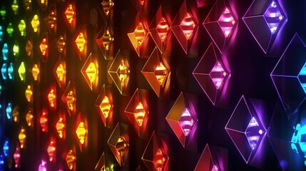 Wall Mural - burst  of small glowing neon color cubes flowing abstract background 