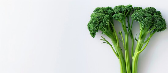 Poster - Broccolini standing alone against a white backdrop with ample copy space image.