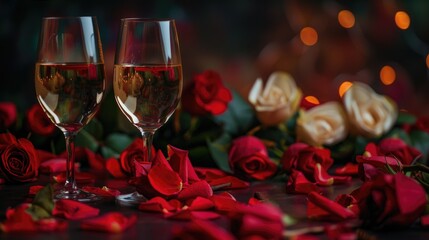 Valentine s Day with roses and wine