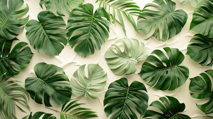 Wall Mural - Nature concept Tropical leaf pattern on pastel paper