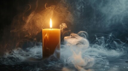 Poster - Studio photograph of candle with smoke and flame in the backdrop