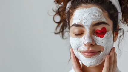 Wall Mural - facial beautician There is a white background with hearts on the cheeks.