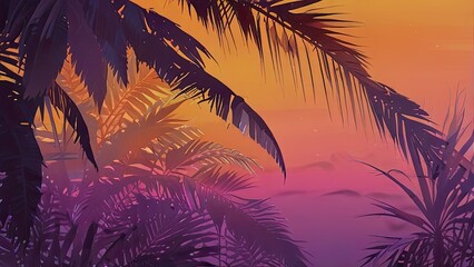 Sticker - palm trees at sunset