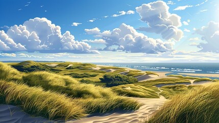 Sticker - View to beautiful landscape with beach and sand dunes