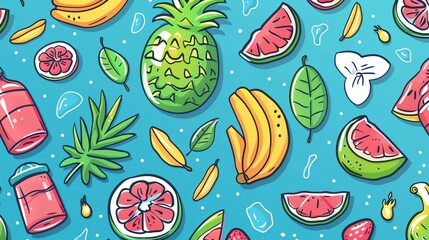 Poster - a bunch of fruit is on a blue background