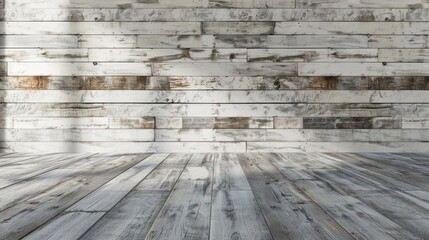 Poster - Aged white wooden wall and gray floor for design