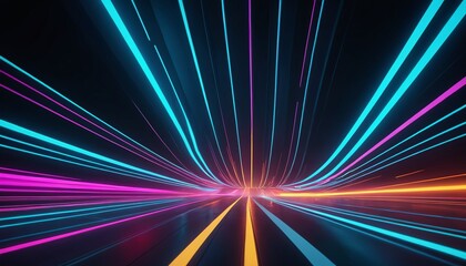 Poster - Abstract Futuristic Sci-Fi Background with Neon Light Trails