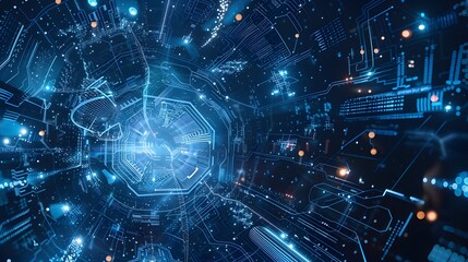 Poster - Futuristic blue background with lines circuit electronics. 
