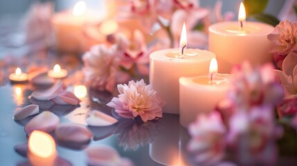 Poster - Relaxation themed spa with candles and flowers