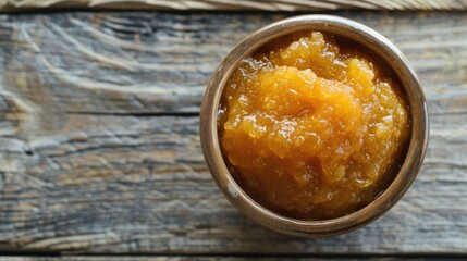 Poster - Sweet peach jam in a bowl on a wood surface