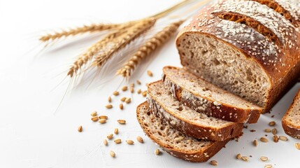 Poster - Delicious wheat and rye bread on white background with copy space