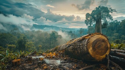 Wall Mural - A large log is sitting on the ground in a forest