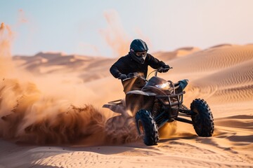 Wall Mural - ATV rider turning in sand dunes