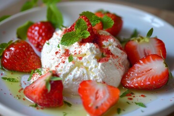 Sticker - Buratta cheese with strawberries and mint