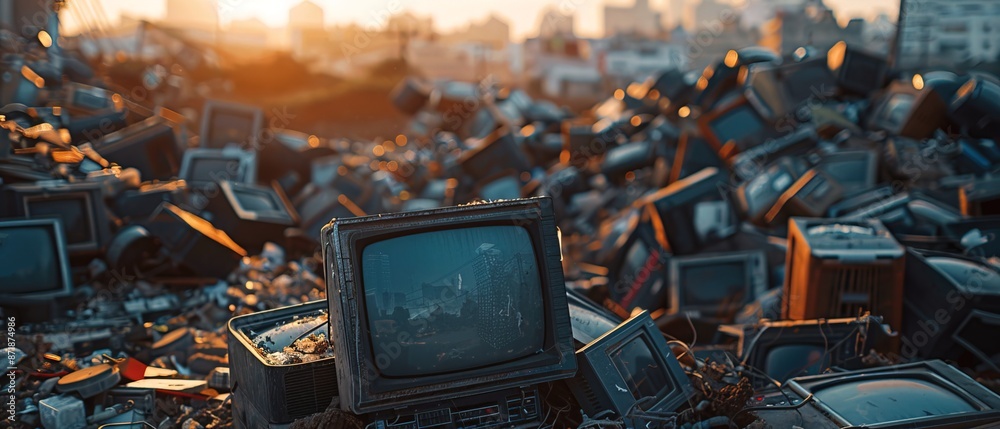 Huge pile of the electronic computer monitor screen display waste and ...